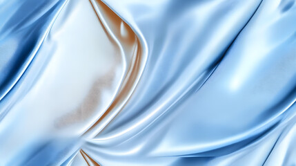 Light blue silver white silk satin fabric. Elegant background. Fold drapery. Pastel soft pale shade. Fresh freshness purity clean washing laundry. Christmas. Design.Template. Flat lay, table top view.