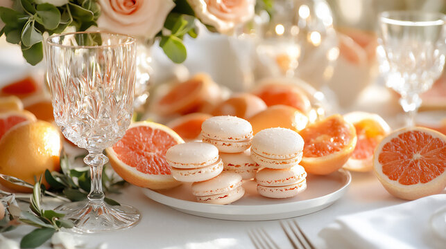 A chic table setting with a variety of macaro