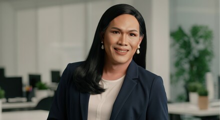 Confident asian transgender professional in modern office setting