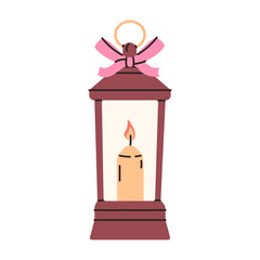 Christmas lantern. Winter decor. Night lamp. Night light with candle