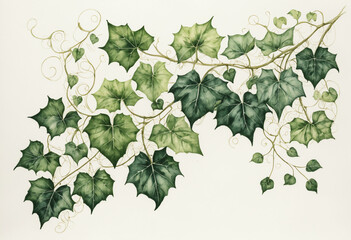 Obraz premium Watercolor illustration of ivy leaves on white background