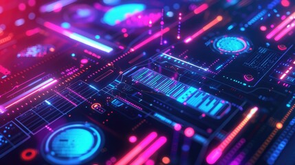 Fototapeta premium Futuristic Sci-Fi Interface with Vibrant Neon Colors