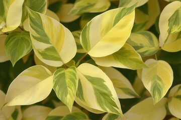 Obraz premium Close-up of variegated green and yellow leaves.