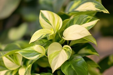Obraz premium Close-up of variegated green and yellow plant leaves.