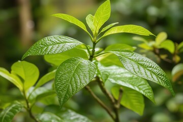 Obraz premium Close-up of vibrant green leaves in natural setting.