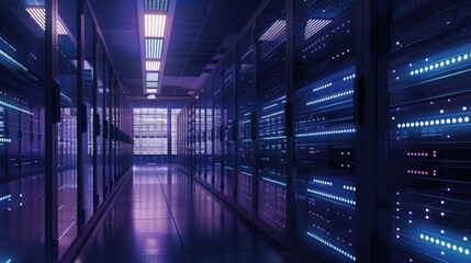 Fototapeta premium Futuristic Data Center with Vibrant Lighting and Technology