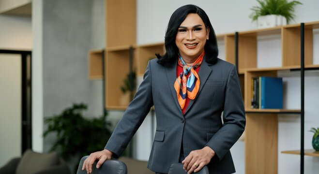 Confident asian transgender business professional in modern office environment