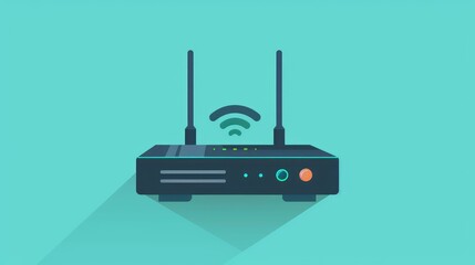 Fototapeta premium Modern WiFi Router with Signal Icon on Turquoise Background