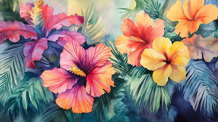 Colorful  floral background with watercolor flowers. Fabric wallpaper printing texture. Suitable for wrapping paper backdrop.