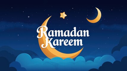 Ramadan Kareem: Crescent Moon, Stars, and Clouds in a Vibrant Night Sky