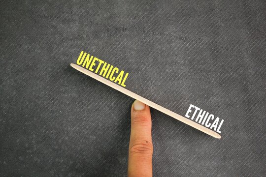 balance between unethical vs ethical, ethical weight. moral concept. Ethical behavior is the complete opposite of unethical behavior