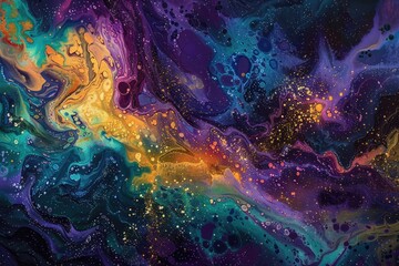 Abstract Cosmic Swirl Painting Featuring Vibrant Hues
