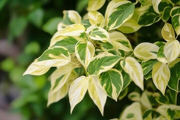 Obraz premium Green and cream variegated leaves on a plant.