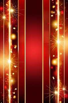 Fondo festivo vertical con luces brillantes, confeti y destellos dorados en tonos c&aacute;lidos