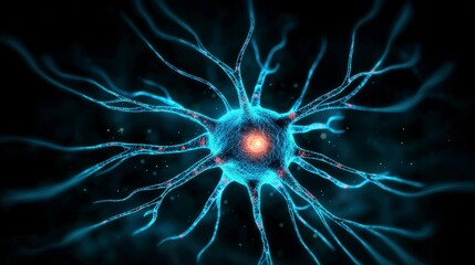 Glowing Neuron Cell  Medical  Science    Technology Concept