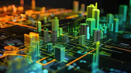 Obraz premium Futuristic Cityscape with Neon Lights and Dynamic 3D Buildings