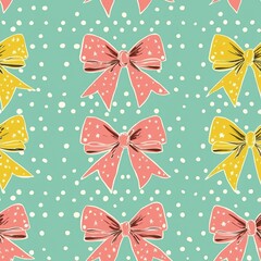 Fototapeta premium Seamless pattern of holiday bows with polka dots
