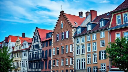 Fototapeta premium Historic European Street Scene: Perfect for Travel, Architecture, and Culture Enthusiasts