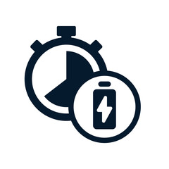Fototapeta premium Stopwatch, battery, lightning. Fast charging concept. Vector linear icon isolated on white background.