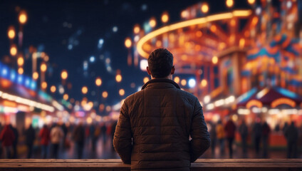 Obraz premium Man Enjoying Night Fair Views