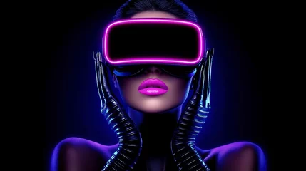 Futuristic Woman in VR Headset  Neon Lights  Cyberpunk Style © BOJOShop