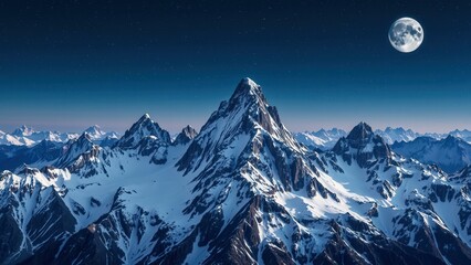 Stunning Nighttime Mountain Range with Full Moon - Perfect for Nature Lovers and Adventure Seekers