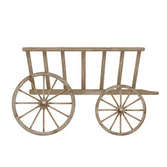 Fototapeta premium Rustic wooden wagon for farm and harvest on transparent background.Watercolor hand drawn Illustration of vintage cart.Old retro country transport with wheel.Rural antique vehicle