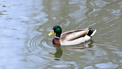 Obraz premium Graceful Mallard Duck Swimming in Calm Waters - Perfect for Nature Lovers and Wildlife Enthusiasts
