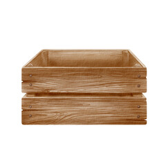 Rustic old wooden farmer's crate for transporting crops,vegetables,fruits,for storing tools or flowers. Textured watercolor illustration on transparent background.Side view