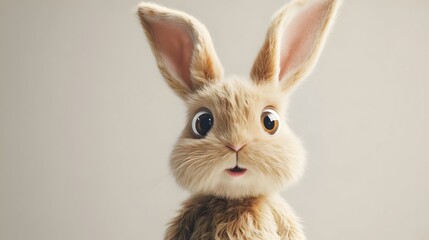 Obraz premium Closeup Portrait of Cute Fluffy White Rabbit with Curious Eyes