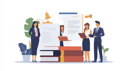 Corporate, planning and documents with business people in office for legislation, privacy policy and lawyer. Case proposal, teamwork and legal counsel with employees in law firm for justice