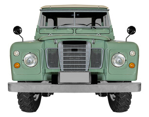 Front view green off road retro truck