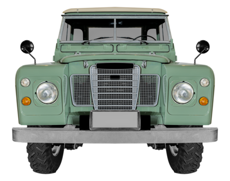 Front view green off road retro truck