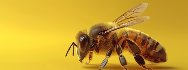 Naklejka premium Close-up on bee isolated on a yellow background,