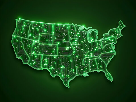 Glowing Circuit Board USA Map Illustration