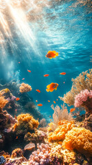 Obraz premium Vibrant coral reef teeming with marine life in tropical waters