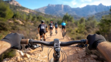 Fototapeta premium Close-up of a cyclist gripping the handlebars,