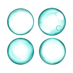 Water bubbles set. Watercolor isolated illustration. Volumetric transparent balls with air bubbles. Atmosphere of lightness and freshness for use in designs related to water, purity or freshness