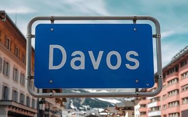 Obraz premium Davos, Switzerland: A Destination Sign in the Alps