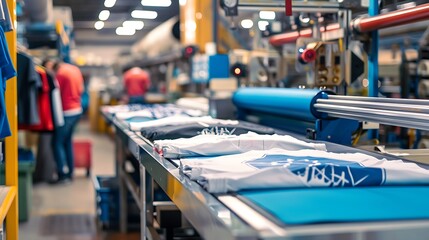Obraz premium Digital shirt printing heat press machine in printing production shop