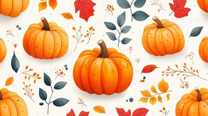 Naklejka premium Cozy Autumn Scene with Pumpkins and Fall Leaves, perfect for seasonal decorations, invitations, and greeting cards Generative AI