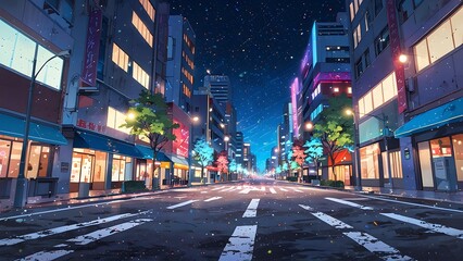 Fototapeta premium A city street covered in confetti and celebration lights, new year background theme