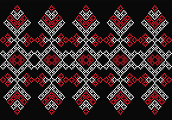 Seamless floral leaf vector pattern design with geometric pixels.