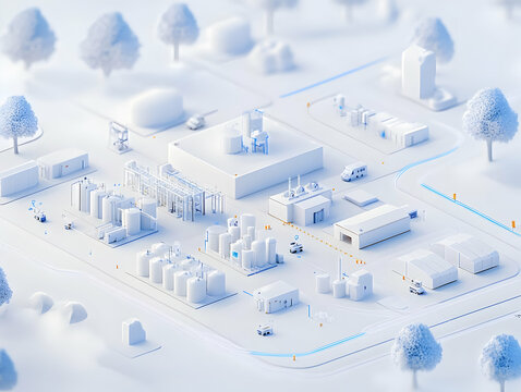 White 3D Industrial Park Illustration