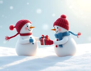 Obraz premium Heartwarming Snowmen Gift Exchange