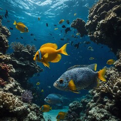 Obraz premium An artistic underwater scene showcasing exotic fish.