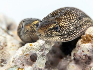 Fototapeta premium Two Moray Eels Resting on Coral