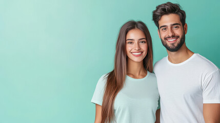 Fototapeta premium a beautiful young indian woman and a man standing confidently against a color background