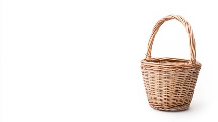 Obraz premium Empty Wicker Basket Rustic Handled Container Brown Woven Storage