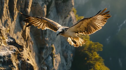 Obraz premium Majestic Eagle Soaring Above Rugged Mountain Cliff